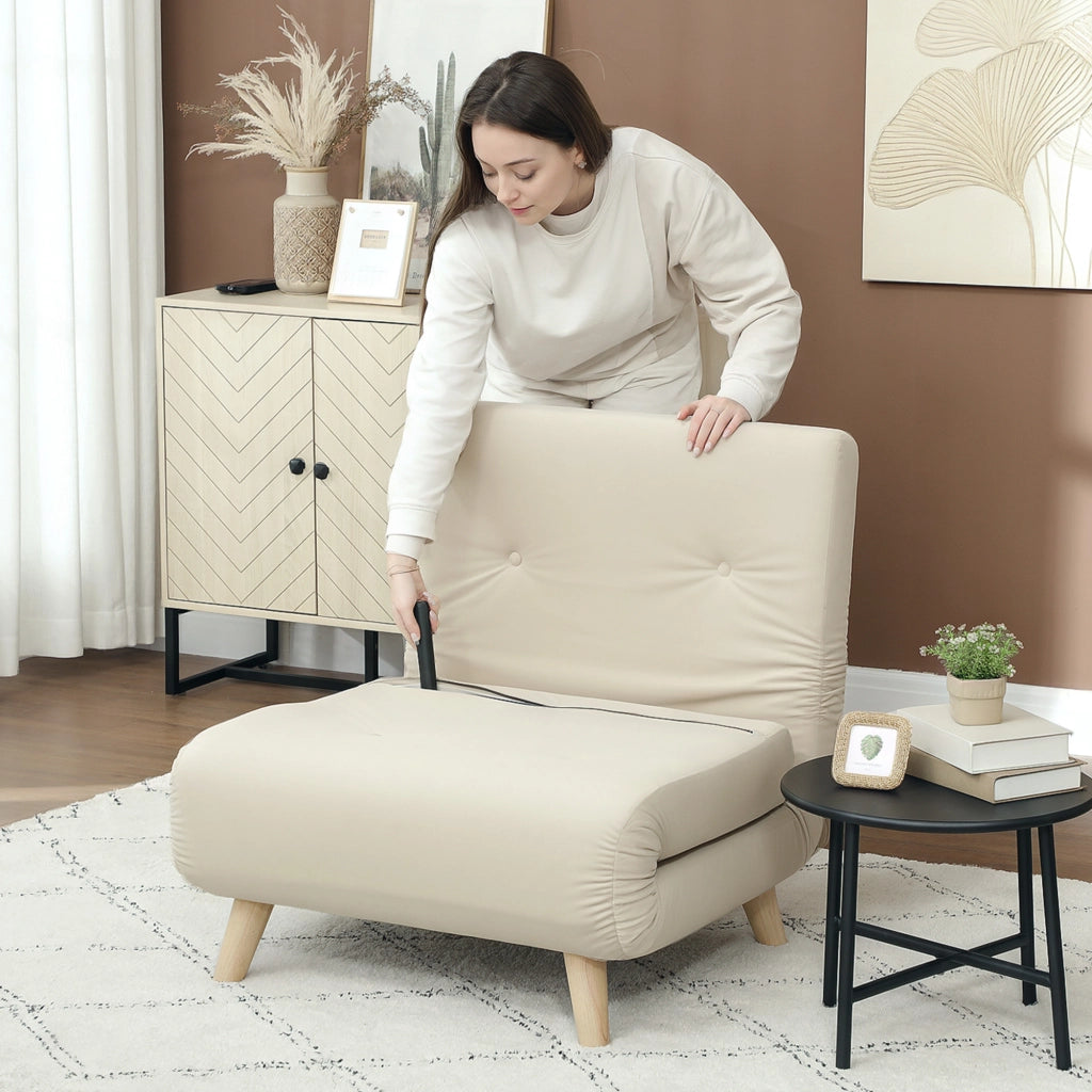POLTRONA LETTO 72x78x79 cm in velluto beige, schienale regolabile