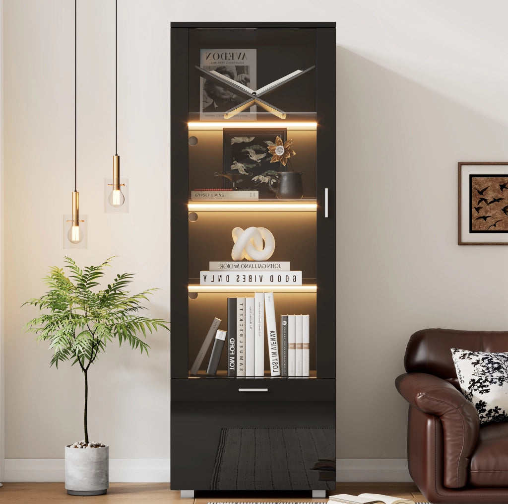 Vetrina 40x50x160 cm nera in acrilico con LED e 3 ripiani