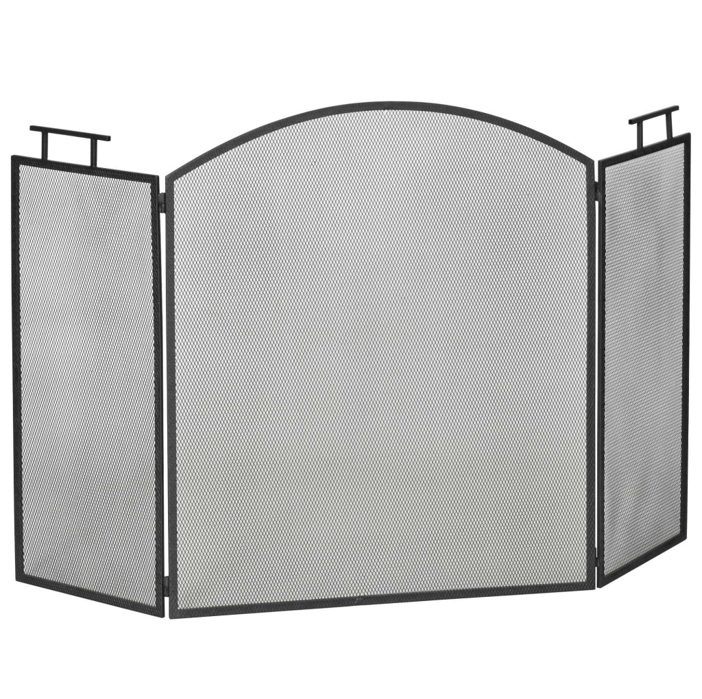 Parascintille pieghevole in ferro a 3 pannelli 128 x 76,5 cm per camino