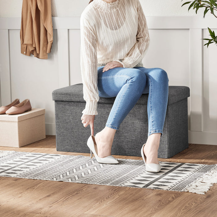 Pouf contenitore Valora PUFA in MDF grigio scuro, salvaspazio e confortevole