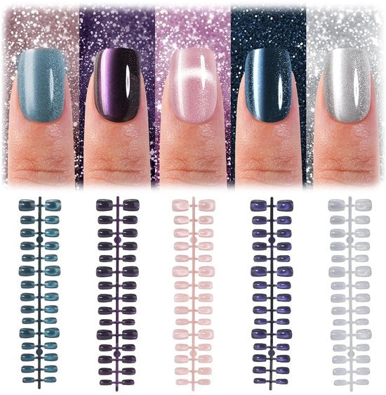 Nageli per unghie 3D Cat Eye - 15 diverse misure - adesivi per unghie - ideali per saloni - uso DIY - cinque colori - unghie artificiali