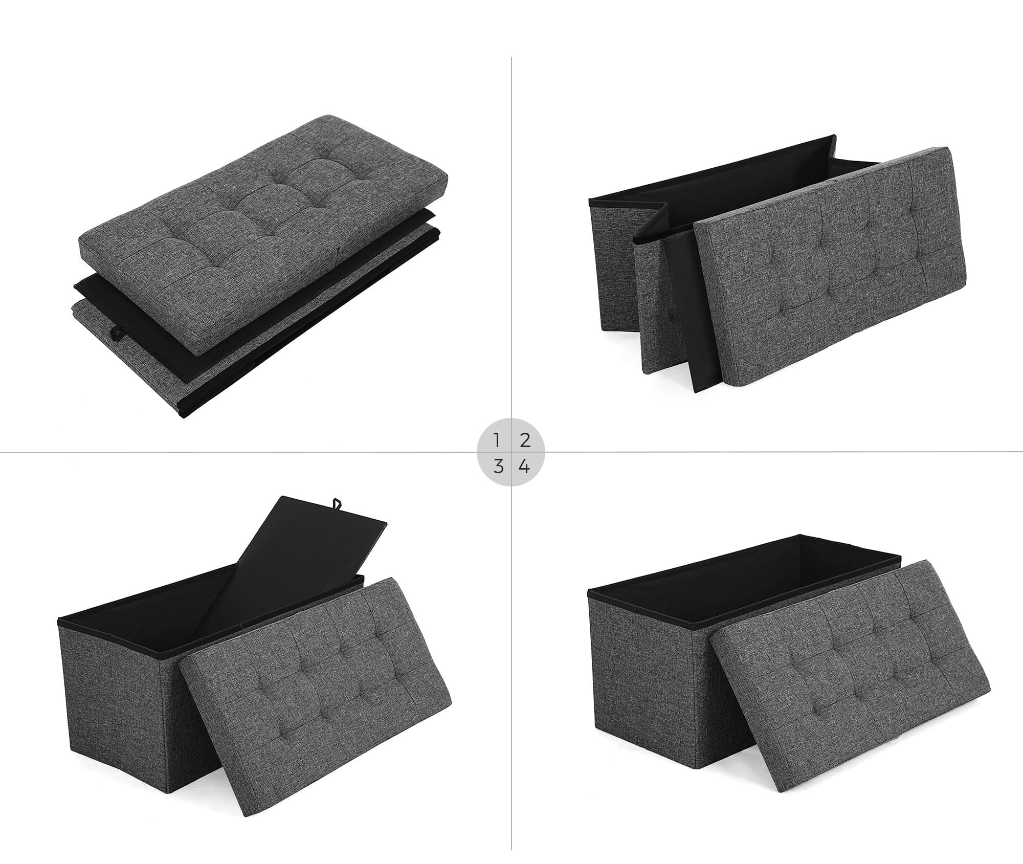 Pouf contenitore Valora PUFA in MDF grigio scuro, salvaspazio e confortevole