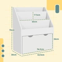 Libreria per Bambini 3-8 Anni a 3 Ripiani con Cassetto Inferiore, in MDF, 62.5x30x70 cm, Bianco