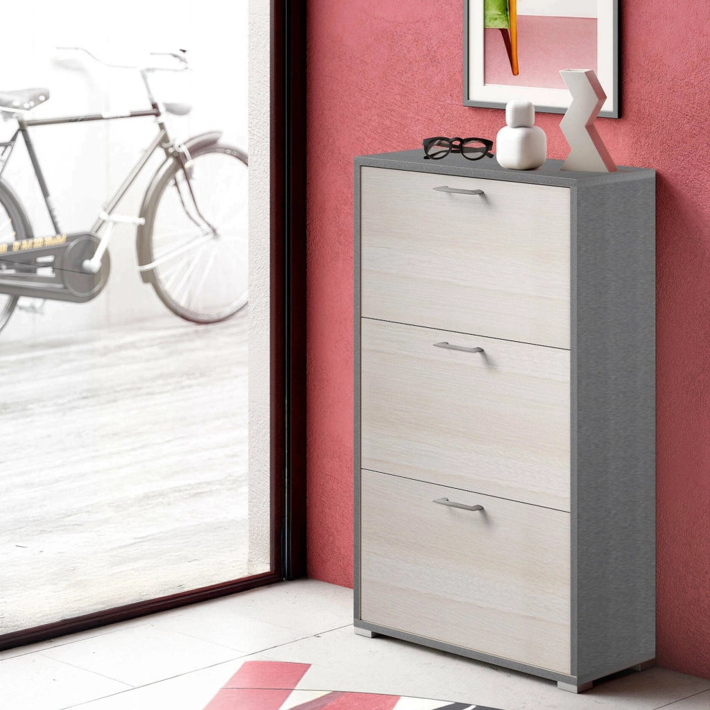 Mobile Portascarpe Axinite, Scarpiera 18 Paia Made in Italy, 67x28x112h cm Marrone Larice