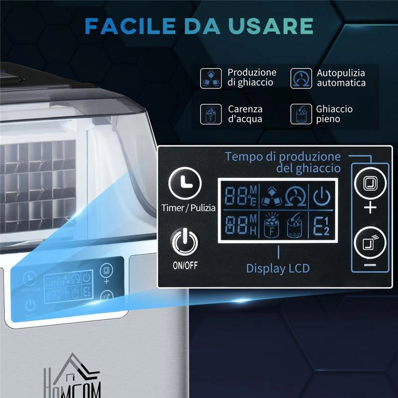 MACCHINA DEL GHIACCIO DA 24 CUBETTI IN 14-18 MINUTI CON DIMENSIONE REGOLABILE 25.2L X 36P X 37.1ACM COLOR ACCIAIO