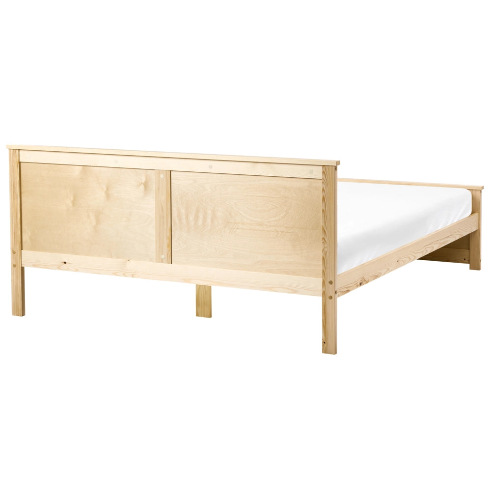 Letto matrimoniale in legno naturale marrone chiaro 160 x 200 cm con testiera in stile scandinavo