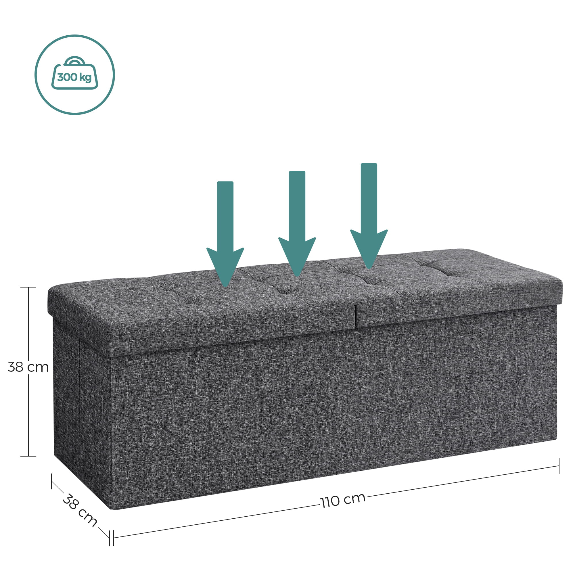 Pouf contenitore Valora PUFA in tessuto MDF grigio scuro salvaspazio