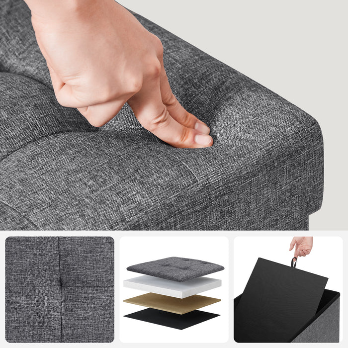 Pouf contenitore Valora PUFA in tessuto MDF grigio scuro salvaspazio