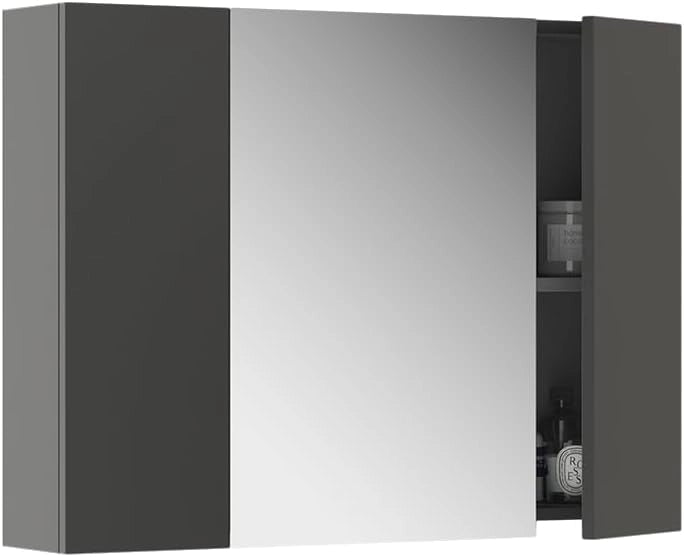 Specchio contenitore bagno Leopold, Antracite, 80 x 59.2 cm con ripiani