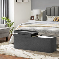 Pouf contenitore Valora PUFA in tessuto MDF grigio scuro salvaspazio