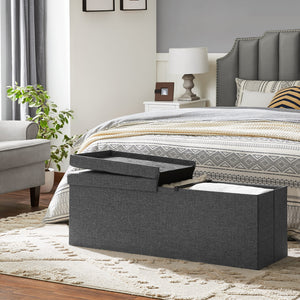 Pouf contenitore Valora PUFA in tessuto MDF grigio scuro salvaspazio