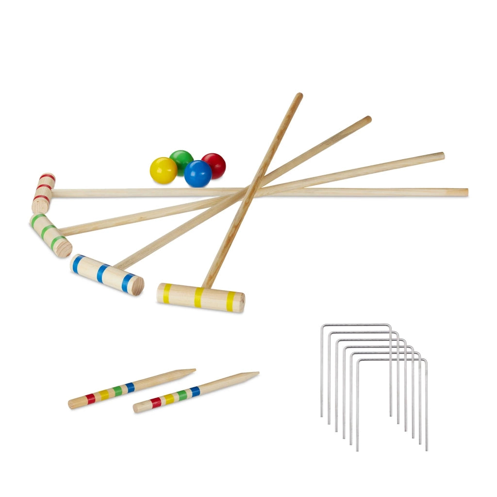 Gioco di croquet da esterno per 4 giocatori facile da installare 17 pezzi in plastica verde 13_0004585