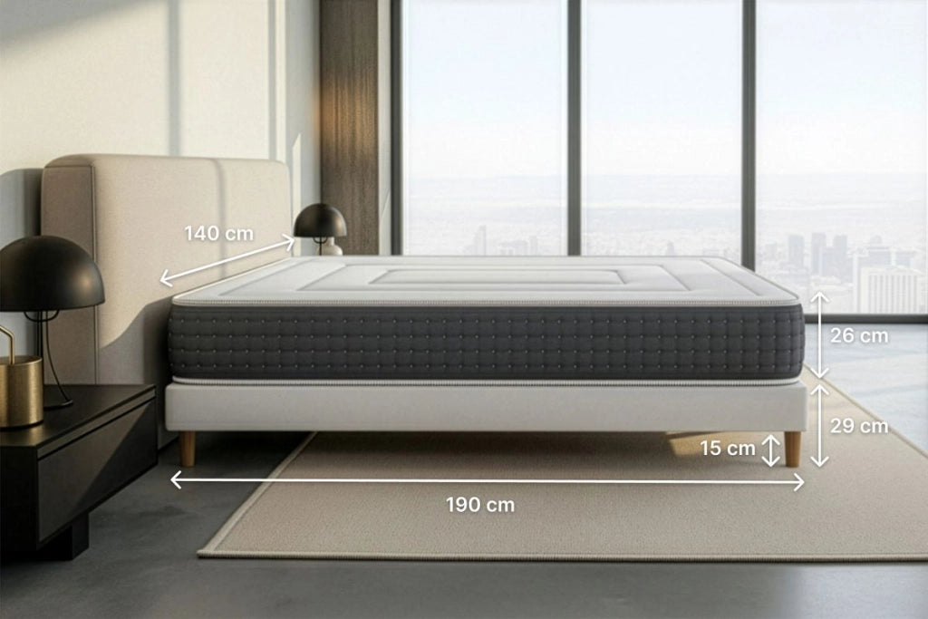 Pacchetto letto completo - Materasso 140x190cm + Box spring con doghe (kit) + 2 cuscini + Piumino - Vingt-Six