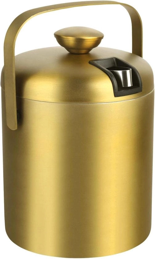 Contenitore di ghiaccio da 13 litri con coperchio e pinza - Raffreddatore di vino - Raffreddatore di champagne - Ghiacciaia con manico - Ghiacciaia in oro con manico