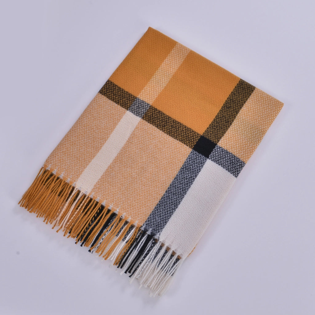 Sciarpa da donna double-face con nappe, stile classico, fantasia a quadri colorata, sciarpa calda