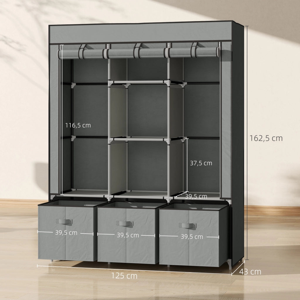 Armadio scorrevole in tessuto con 3 cassetti ¨C zephmum ¨C Grigio chiaro 125x43x162.5 cm
