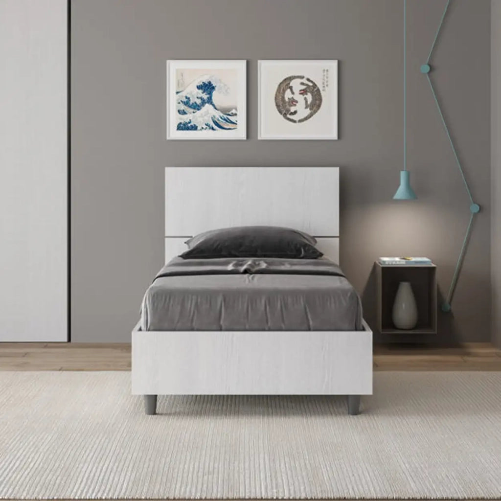 Letto singolo senza rete 80x200 testata inclinata bianco frassino Demas