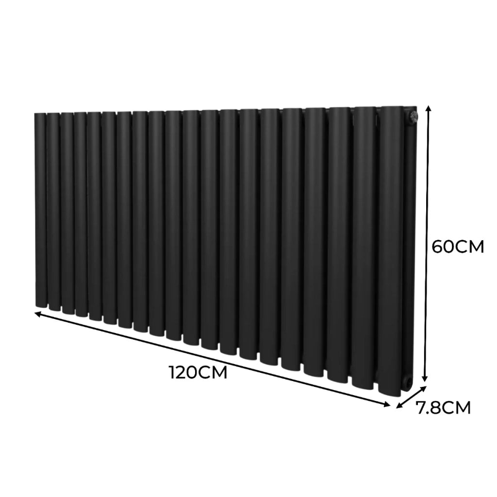 Radiatore a colonna ovale e valvole cromate TRV Designer Nero  600 mm x 1200mm