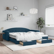Divano Letto Estraibile con Cassetti Blu 100x200 cm in Velluto