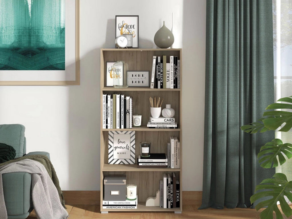 Biblioteca Prisco, Libreria 3 Ripiani, 70x24.5x142h cm Marrone Rovere Grigio