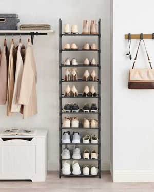 Scarpiera Valora nera in stile loft con 10 ripiani