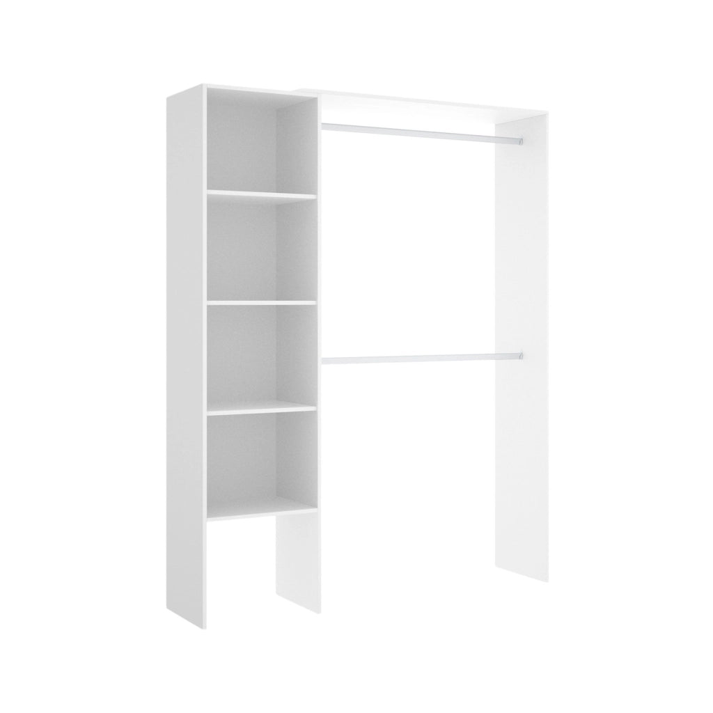 Guardaroba Acquata, Struttura per cabina armadio, Mobile appendiabiti aperto, 140x40h187 cm, Bianco