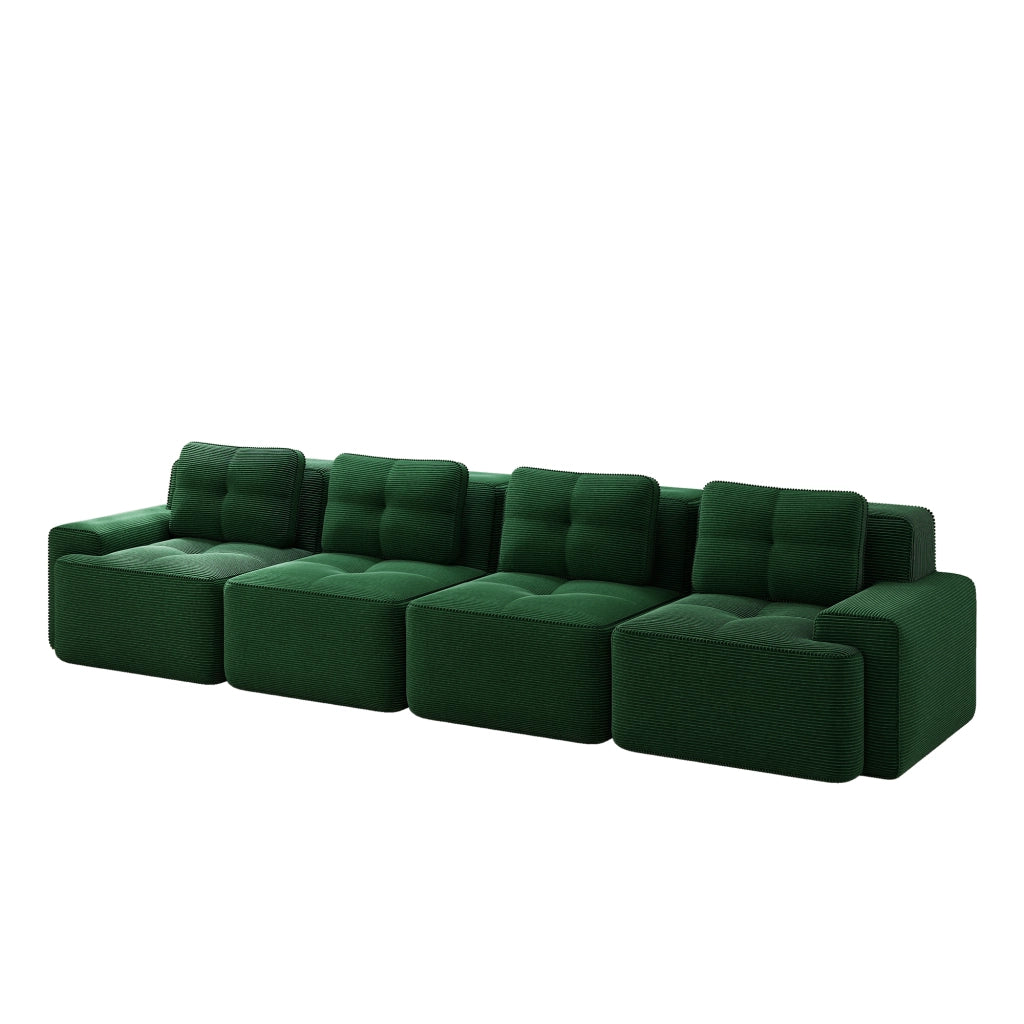 Divano modulare senza ossa - Zephmum- 4 posti, tessuto velluto, verde, design antiscivolo