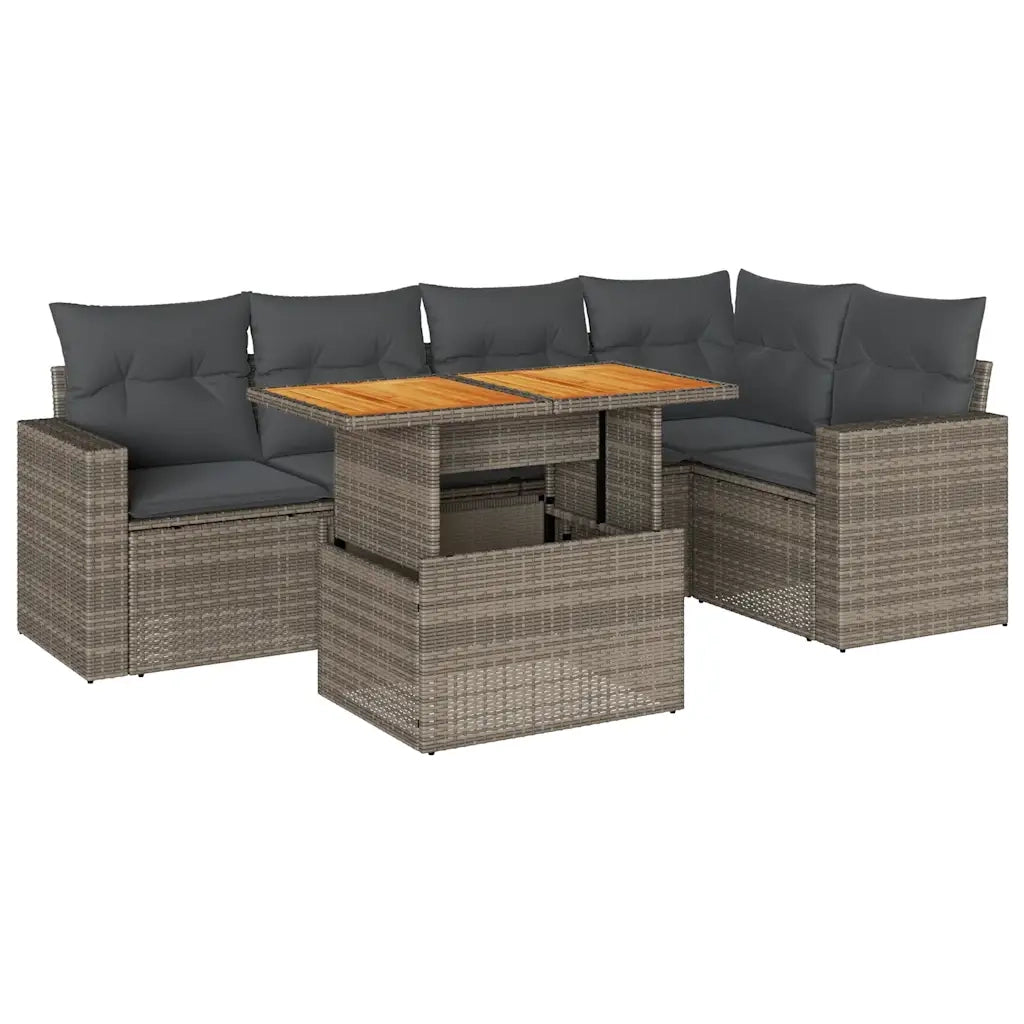 Set Divano da Giardino 6 pz con Cuscini Grigio in Polyrattan 3327042