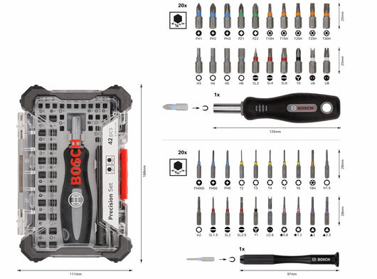 SET DI 42 INSERTI E CACCIAVITE CON ATTACCO DA 1/4" BOSCH 2607002836