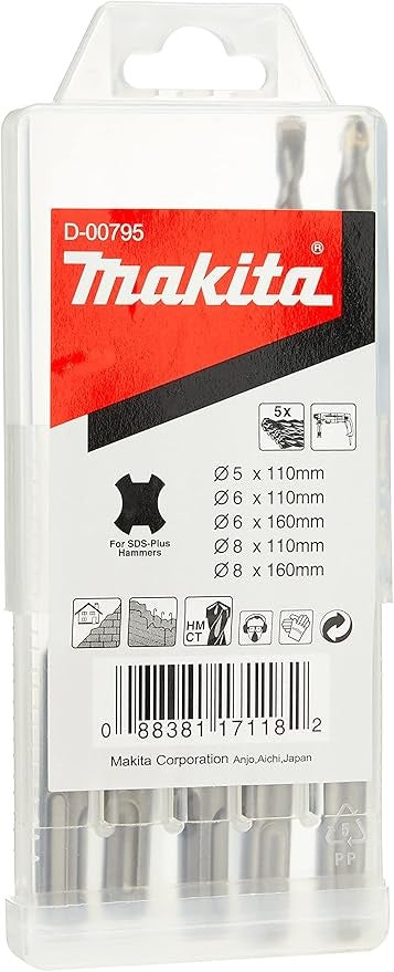 SET DI 5 PUNTE MAKITA SDS PLUS 2 TAGLIENTI D.5-6-6-8-8 mm D-00795