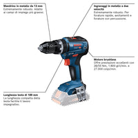 TRAPANO AVVITATORE CON PERCUSSIONE BOSCH 18V 55nm solo corpo GSB 18V-55