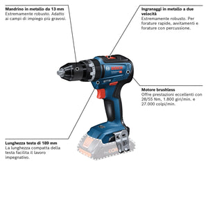 TRAPANO AVVITATORE CON PERCUSSIONE BOSCH 18V 55nm solo corpo GSB 18V-55