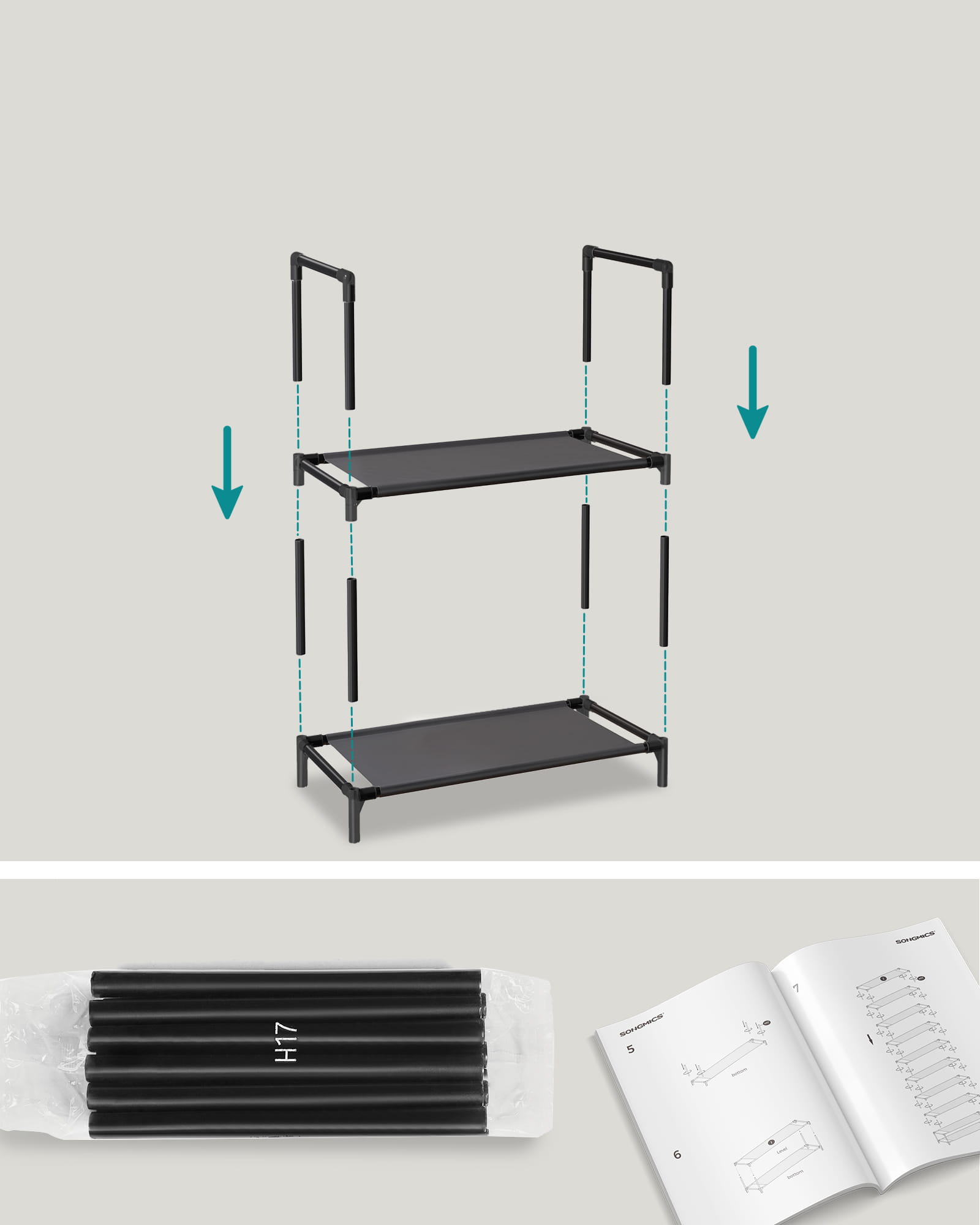 Scarpiera Valora nera in stile loft con 10 ripiani