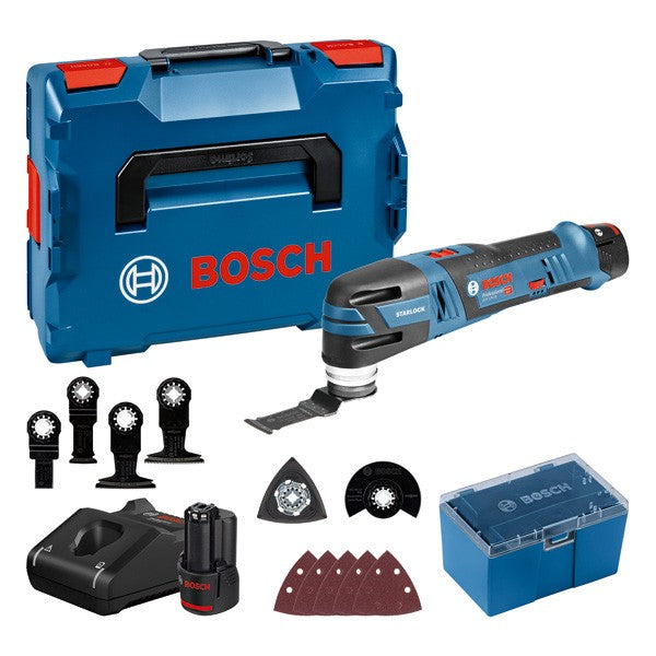 Utensile multifunzione Bosch a batteria 12V con batterie e accessori GOP 12V-28