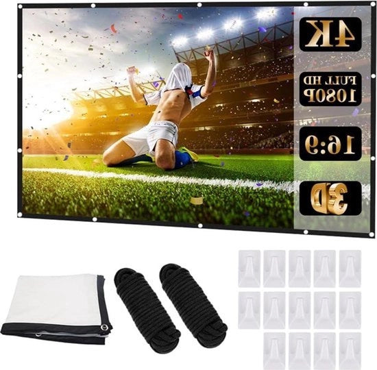Schermo da proiezione in tela da 100 pollici opzionabile, 16-9, HD 4K, per l'esperienza di cinema domestico più completa - Lavabile e portatile - Ideale per campeggio e cinema domestico