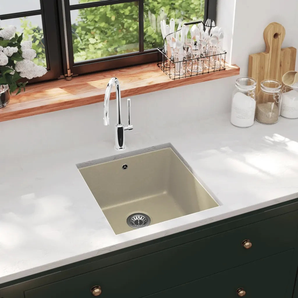 Lavello da Cucina in Granito Vasca Singola-Lavandino-Lavabo Beige 927498