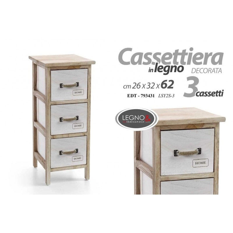 Cassettiera tre cassetti bagno cucina cm 26 x 32 x 62 h