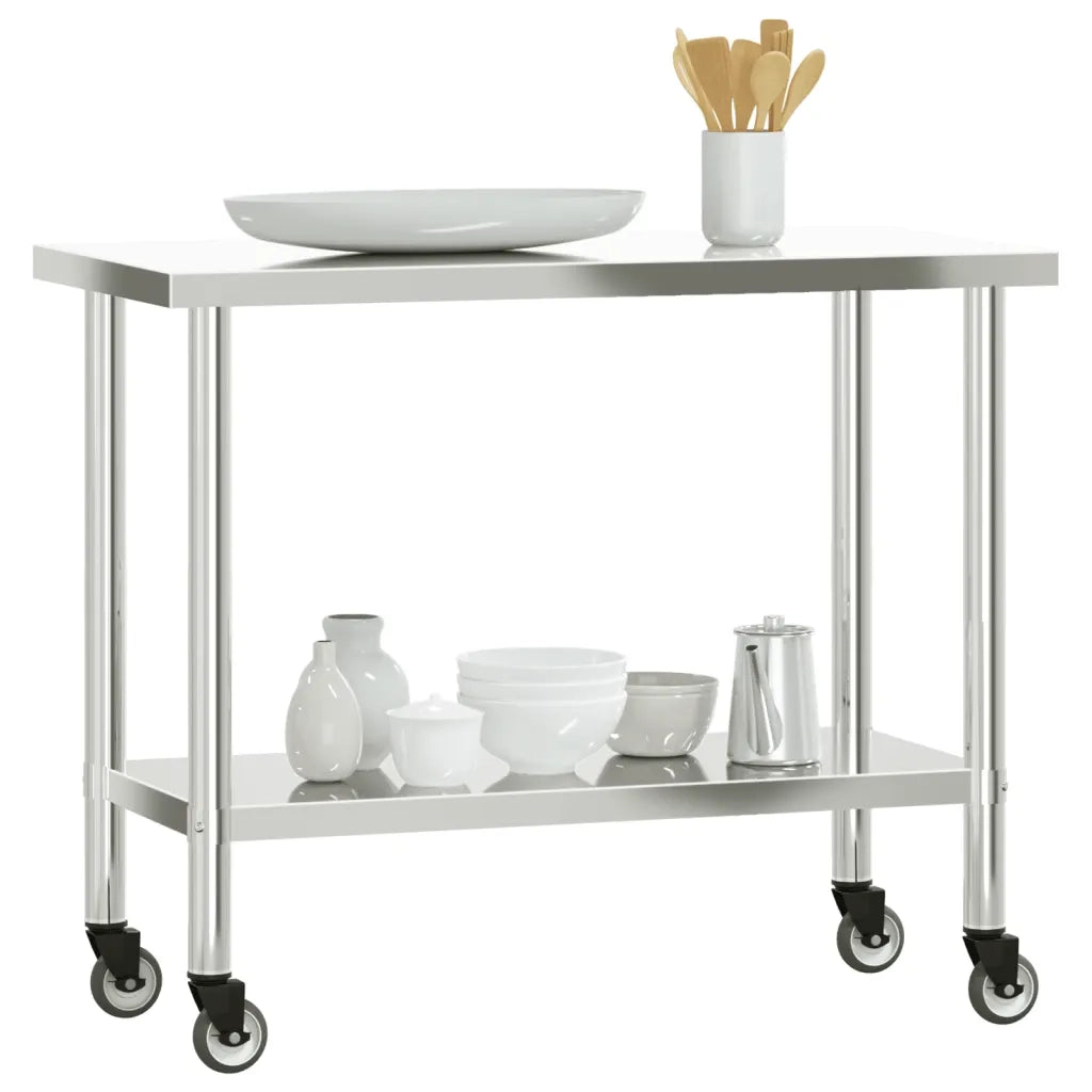 Tavolo da Lavoro Cucina con Ruote 110x55x85 cm in Acciaio Inox 376467