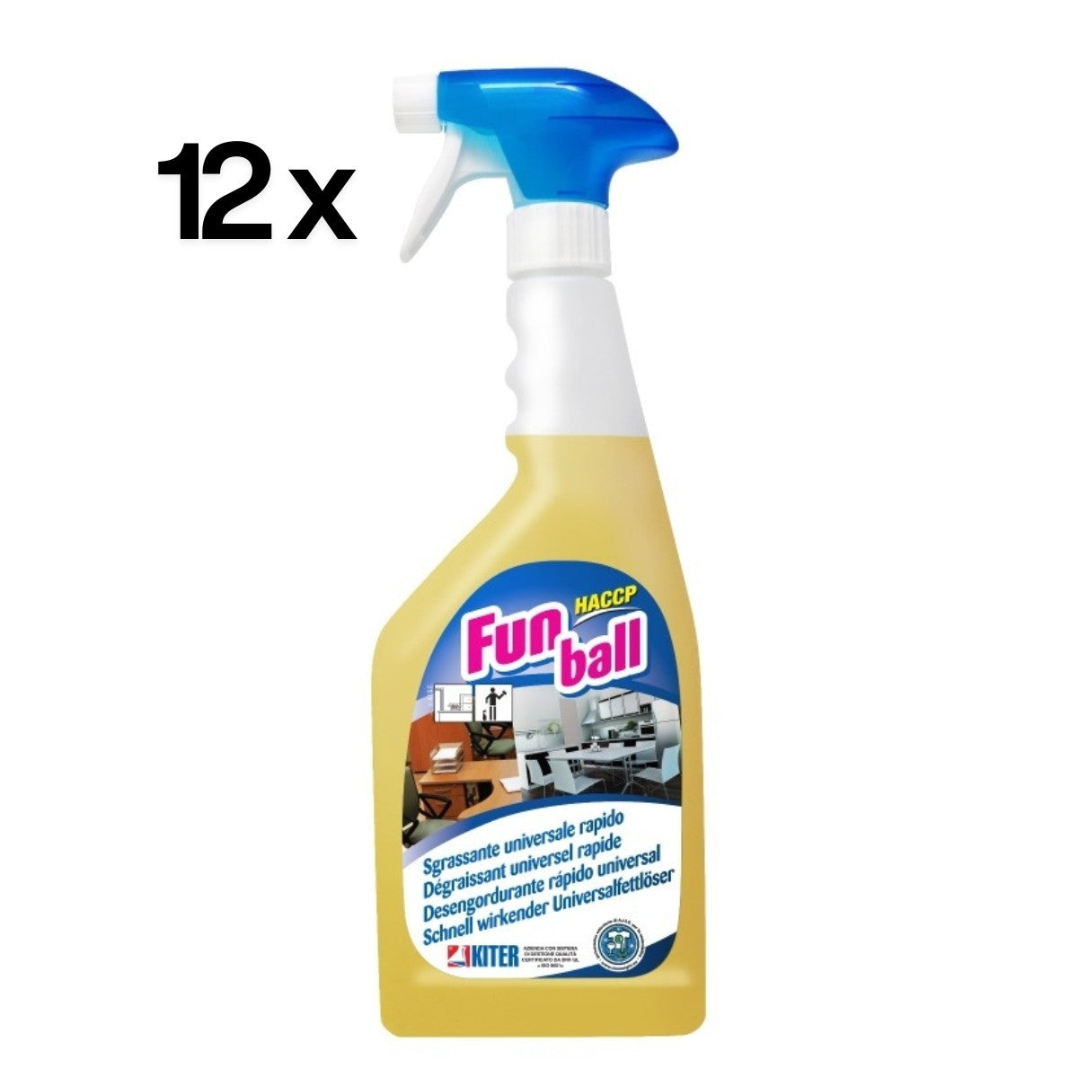Fun Ball 12 Pezzi x 750 ml, Sgrassatore Universale Superfici Lavabili HACCP | Kiter