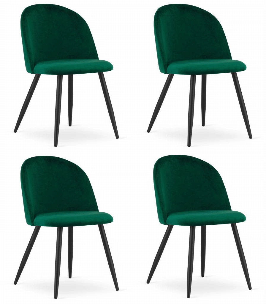 Sedia Valora BELLO in velluto verde con gambe nere, design ergonomico x4
