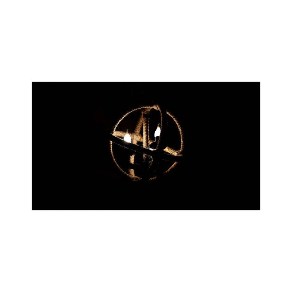 Trade Shop - Lampadario A Sospensione Rustico Industriale E14 Sfera In Corda Metallo B55-3 -