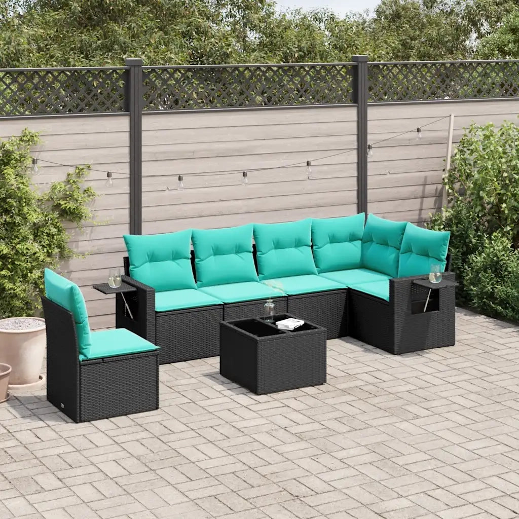 Set Divani da Giardino 7 pz con Cuscini Nero in Polyrattan 3220236