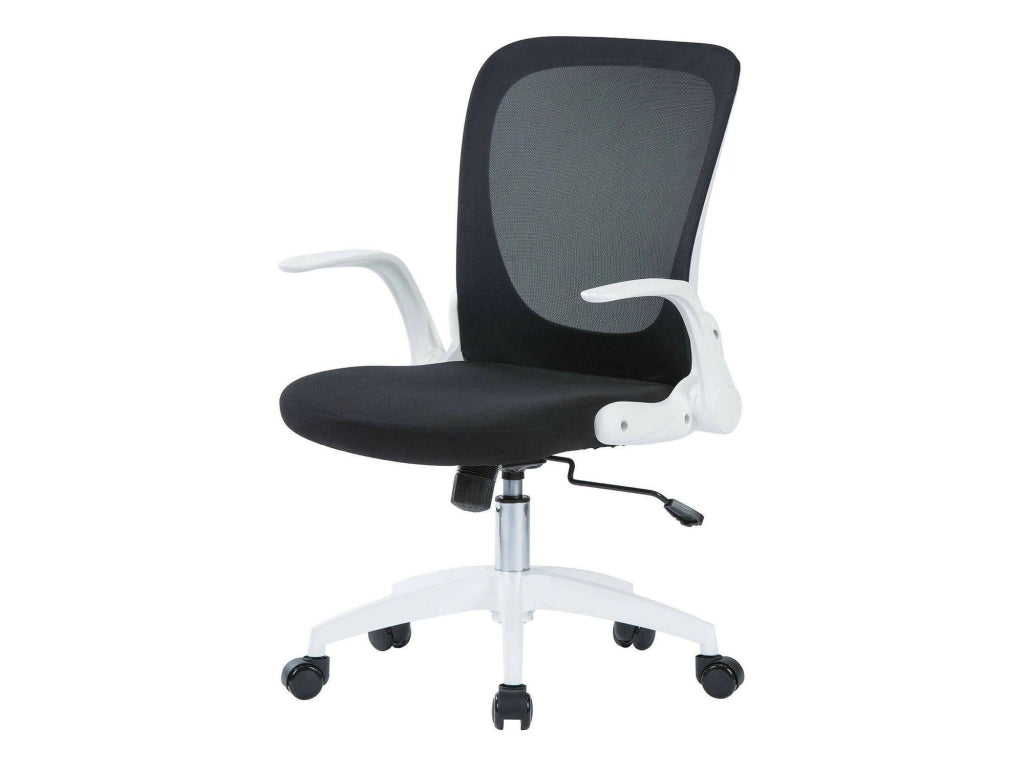 Sedia da ufficio Baschi, Poltrona direzionale a rete con braccioli, Seduta ergonomica con braccioli pieghevoli, 60x59h86/96 cm, Nero e Bianco