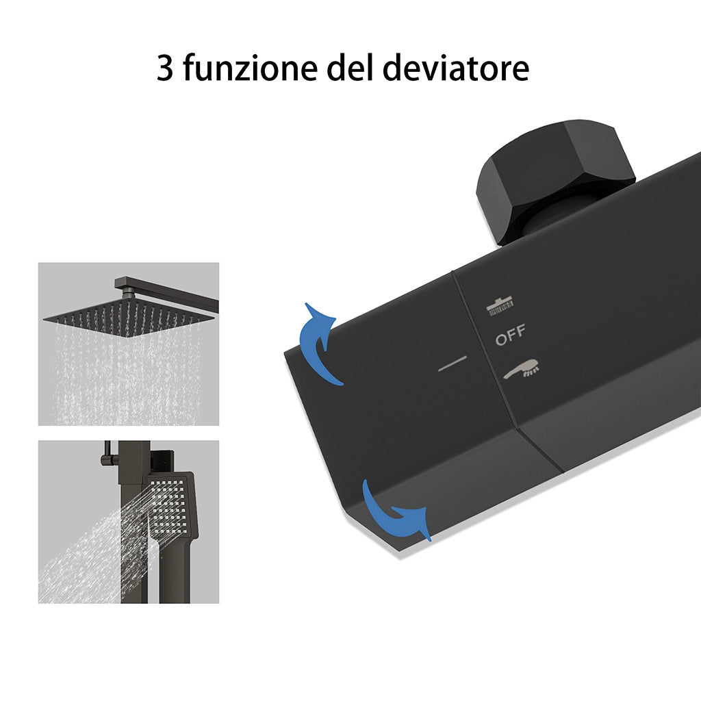 AICA Colonna Doccia con Miscelatore Termostatico, Rubinetto Doccia 28x4cm, Soffione Doccia in Acciaio Inox 20x20cm Nero
