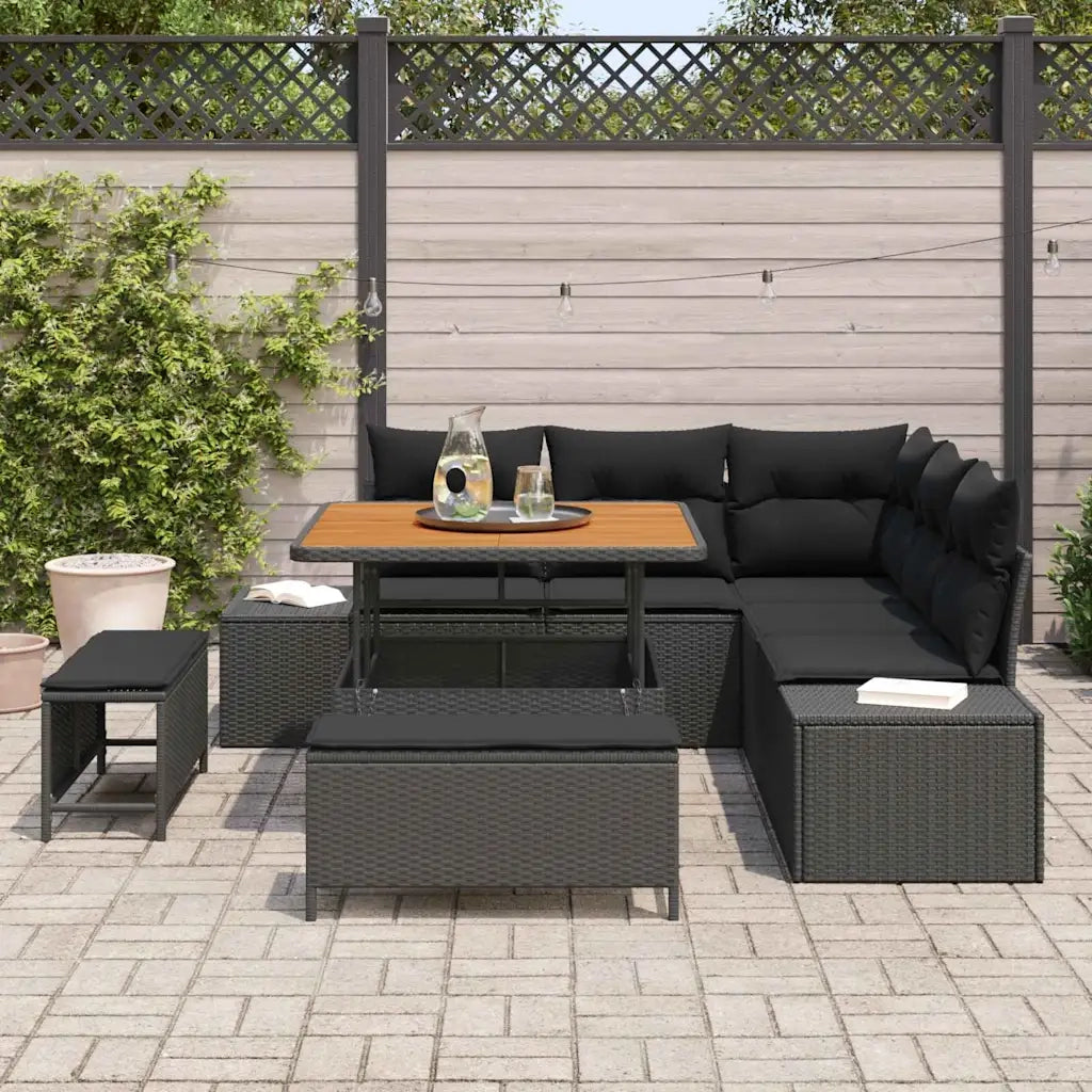 Set Divano da Giardino con cuscino 8 pcs Nero Poly Rattan