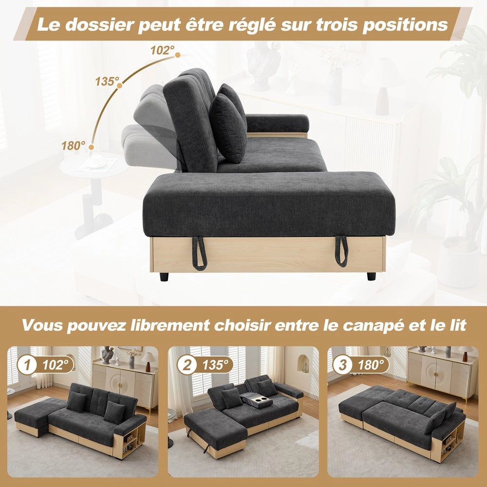 Divano angolare estraibile con cassetti ¨C Minimal ¨C grigio tessuto 217cm