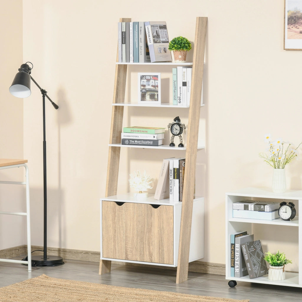 Libreria a scala con 3 ripiani e armadietto ¨C zephmum ¨C rovere e bianco 60x40x171