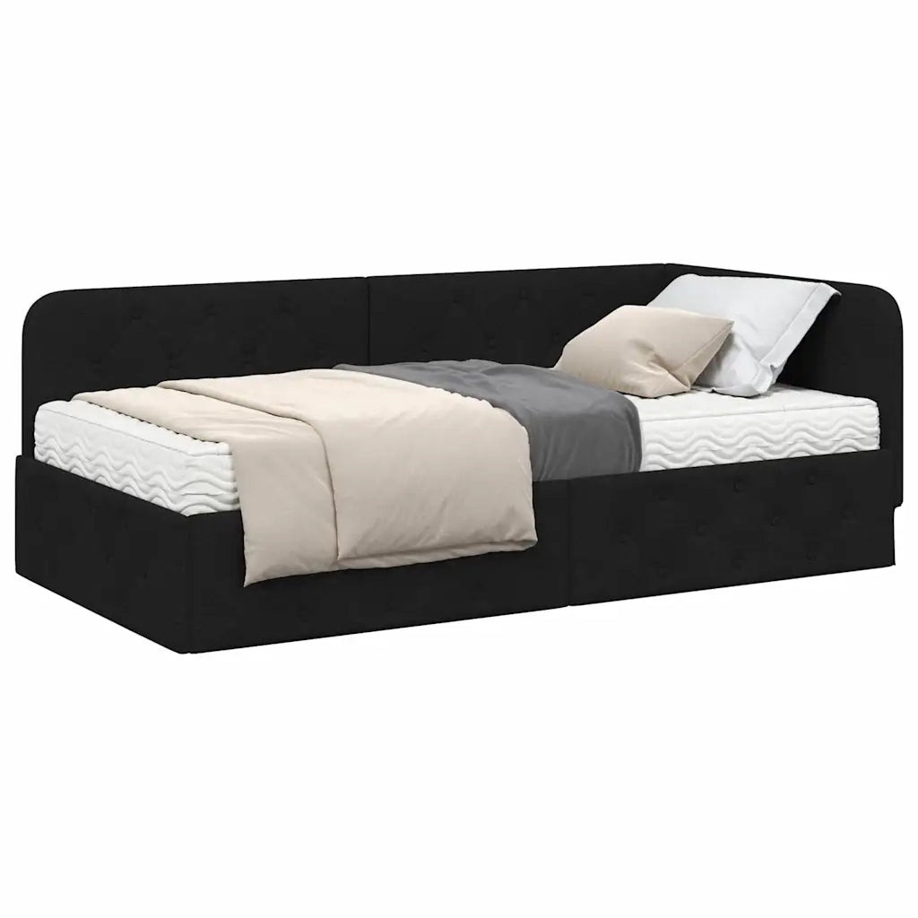 Letto singolo | Letto per adulti | Cornice del letto ad angolo Nero 90 x 190 cm Tessuto