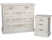 Gruppo 1 cassettiera 2 comodini shabby bianco anticato decorato - Mobili 2G