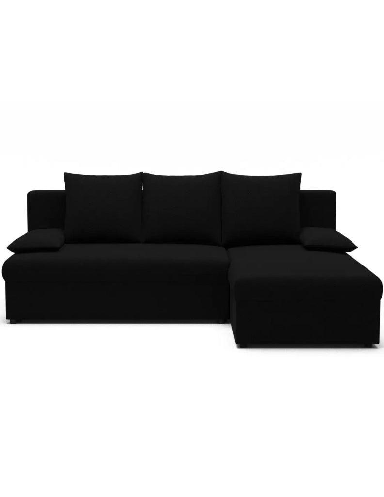 Divano ad angolo Nero 3 posti chaise longue universale 206x90x146cm GINA